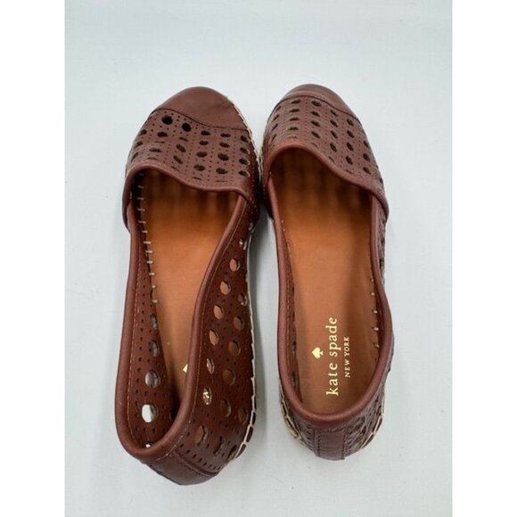 NWOT size 8.5 Kate Spade New York Womens Brown Leather Perforated Espadrille Fla - Picture 3 of 4